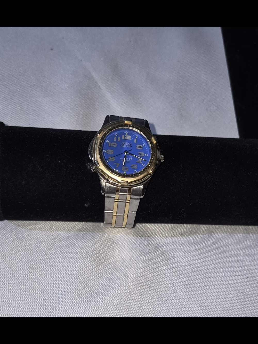 GUESS Indiglo Two-Tone Stainless Steel Watch with Blue Dial